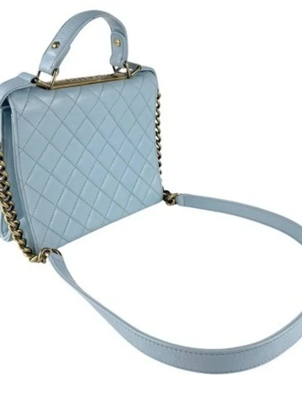 Auth CHANEL Rita Handbag Shoulder Bag Blue/Gold Leather/Metal - z9592
